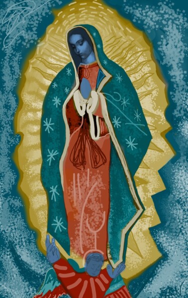 Digitale Kunst mit dem Titel "Virgen de Guadalupe" von Ernesto Rivera Novoa, Original-Kunstwerk, Digitale Malerei