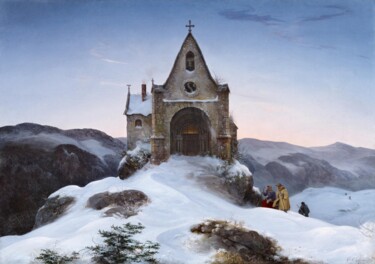 Pittura intitolato "Chapelle sur une mo…" da Ernst Ferdinand Oehme, Opera d'arte originale, Olio