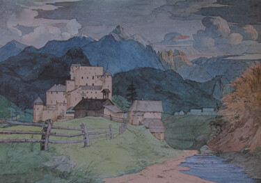 Pintura titulada "Château de Naudersb…" por Ernst Ferdinand Oehme, Obra de arte original, Acuarela
