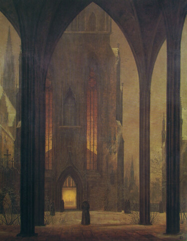 绘画 标题为“Cathédrale en hiver” 由Ernst Ferdinand Oehme, 原创艺术品, 油