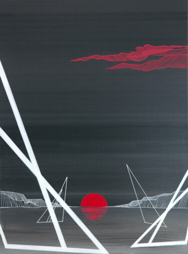 Картина под названием "Crimson Sky" - Ernst Kruijff, Подлинное произведение искусства, Акрил