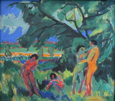 「Naked people playing」というタイトルの絵画 Ernst Ludwig Kirchnerによって, オリジナルのアートワーク, オイル