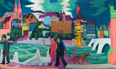 Peinture intitulée "Vue de Bâle et du R…" par Ernst Ludwig Kirchner, Œuvre d'art originale, Huile