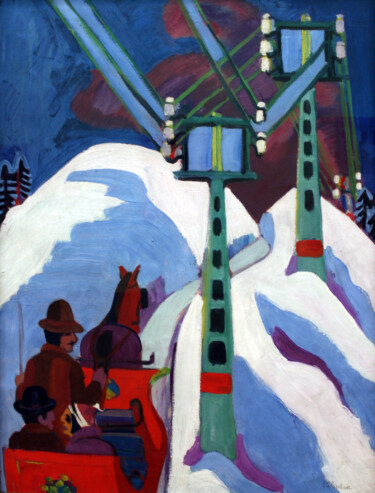 Pittura intitolato "La promenade en tra…" da Ernst Ludwig Kirchner, Opera d'arte originale, Olio
