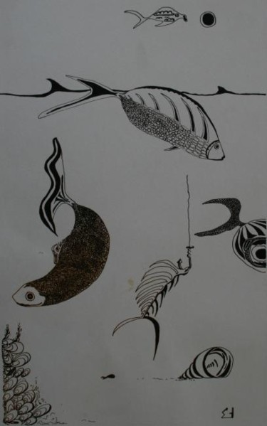 Drawing titled "Balıklar ( Fish )" by Erol Yıldırım, Original Artwork, Other