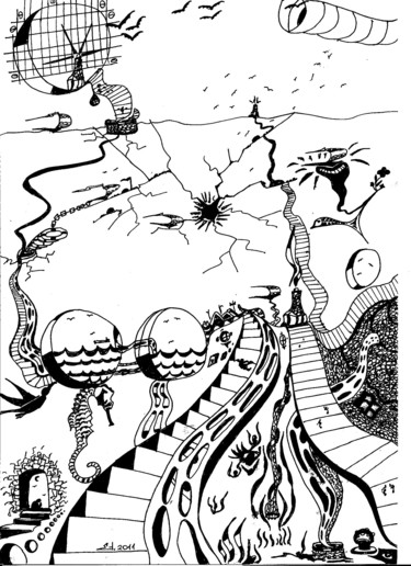 Drawing titled "deniz feneri" by Erol Yıldırım, Original Artwork, Ink