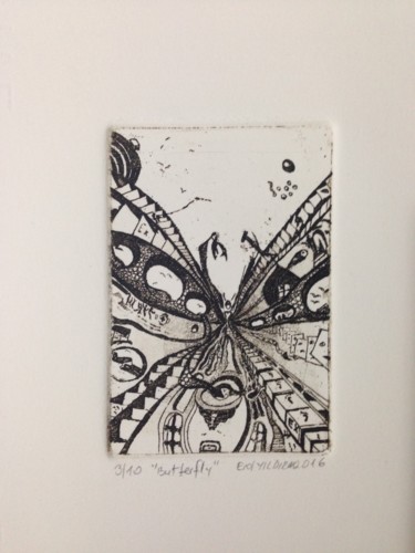 Printmaking titled "Butterfly" by Erol Yıldırım, Original Artwork, Engraving