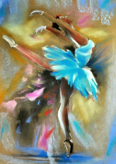 Peinture intitulée "La femme en bleu" par Ertu, Œuvre d'art originale, Pastel