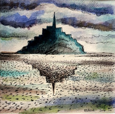 Painting titled "MONT ST MICHEL A MA…" by Ervalena, Original Artwork, Watercolor