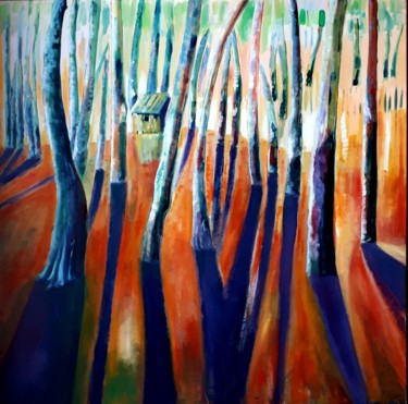 Painting titled "FORÊT DE LA COUBRE" by Ervalena, Original Artwork, Oil