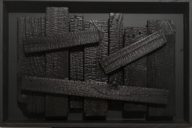 Skulptur mit dem Titel "S7:noir/noir" von Ervé, Original-Kunstwerk, Holz Auf Andere starre Platte montiert