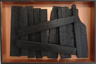 Sculpture titled "S7-Noir/cuivre" by Ervé, Original Artwork, Wood Mounted on Other rigid panel