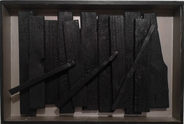 Skulptur mit dem Titel "S7-Noir/argent" von Ervé, Original-Kunstwerk, Holz