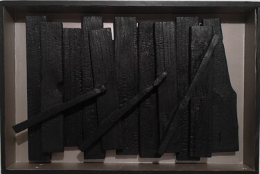 Sculpture titled "S7-Noir/argent" by Ervé, Original Artwork, Wood