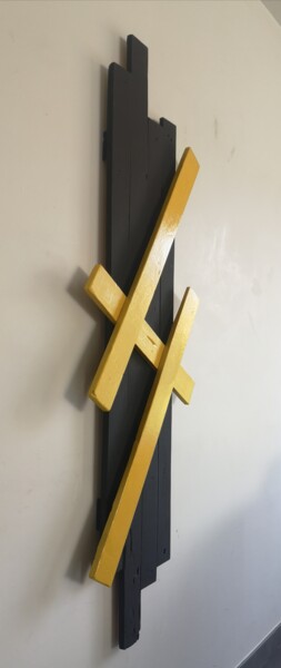 Sculpture titled "S1-JAUNE" by Ervé, Original Artwork, Wood