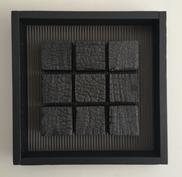 「S9- carrés1」というタイトルの彫刻 Ervéによって, オリジナルのアートワーク, ウッド ウッドストレッチャーフレームにマウント