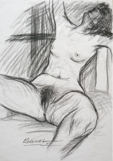 Drawing titled "mujer sentada" by Erwin Esquivel C, Original Artwork, Charcoal