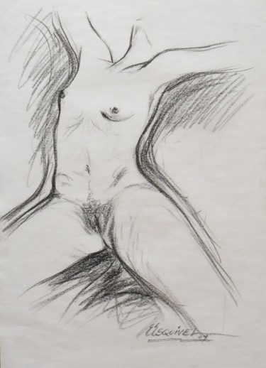 Drawing titled "torso de mujer" by Erwin Esquivel C, Original Artwork, Charcoal