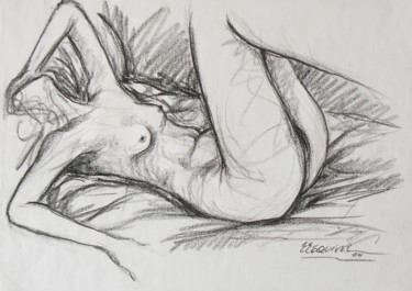 Dibujo titulada "mujer acostada" por Erwin Esquivel C, Obra de arte original, Carbón