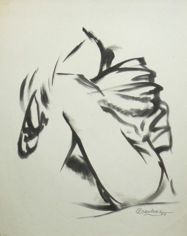 Dessin intitulée "mujer sentada" par Erwin Esquivel C, Œuvre d'art originale, Encre