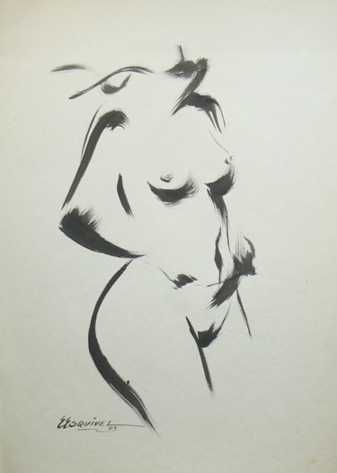 Drawing titled "pose de mujer" by Erwin Esquivel C, Original Artwork, Ink