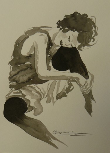 Drawing titled "pose de mujer" by Erwin Esquivel C, Original Artwork, Ink