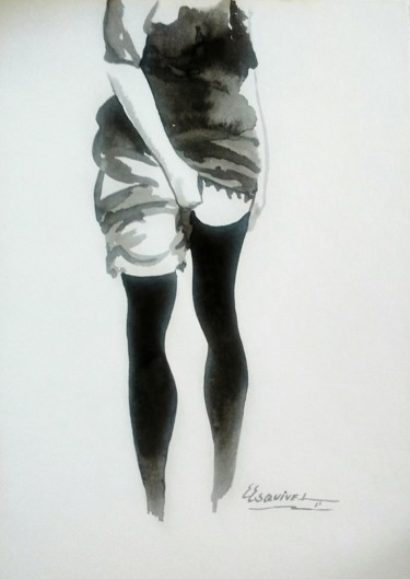 Dibujo titulada "medias negras" por Erwin Esquivel C, Obra de arte original, Tinta
