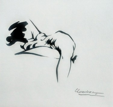 Drawing titled "desnudo en perspect…" by Erwin Esquivel C, Original Artwork, Ink