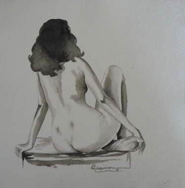 Desenho intitulada "pose sentada 2" por Erwin Esquivel C, Obras de arte originais, Tinta