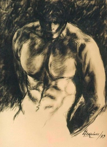 Tekening getiteld "torso" door Erwin Esquivel C, Origineel Kunstwerk, Krijt