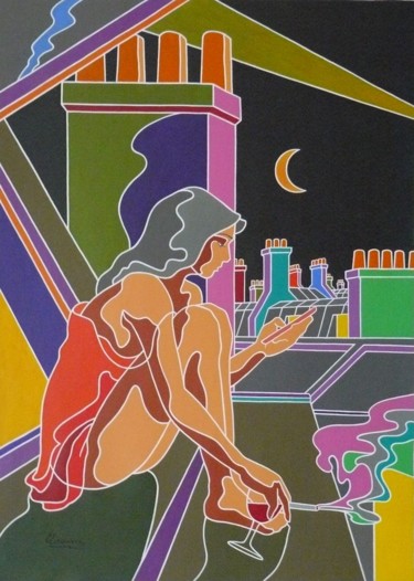 Painting titled "toit-de-paris." by Erwin Esquivel C, Original Artwork, Acrylic