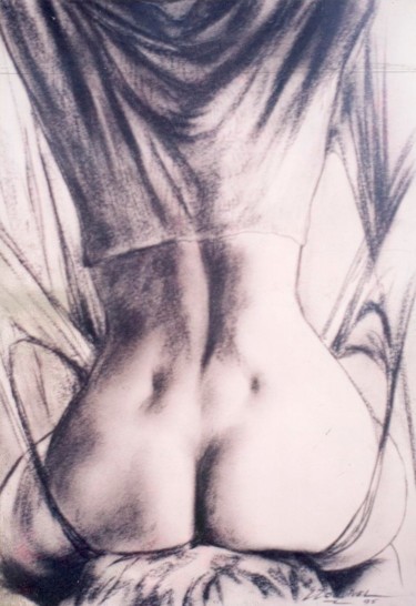 Dibujo titulada "dorso femenino 4" por Erwin Esquivel C, Obra de arte original, Carbón
