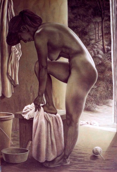 Drawing titled "La toilette" by Erwin Esquivel C, Original Artwork, Chalk