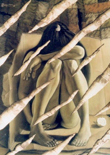 Dessin intitulée "La miseria" par Erwin Esquivel C, Œuvre d'art originale, Craie