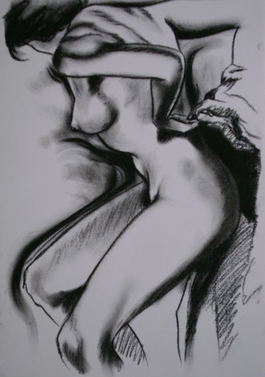 Dibujo titulada "Cuerpo de perfil 1" por Erwin Esquivel C, Obra de arte original, Carbón