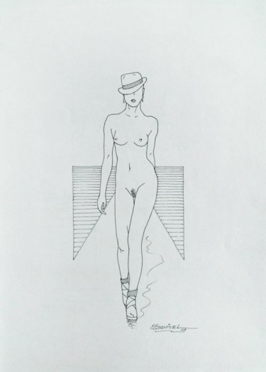 Dibujo titulada "Modelo en pasarela" por Erwin Esquivel C, Obra de arte original, Tinta