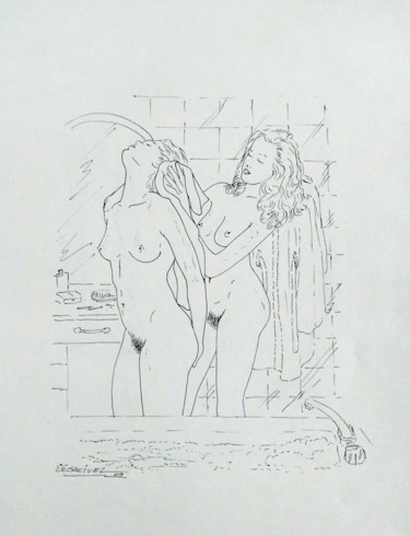 Drawing titled "La toilette" by Erwin Esquivel C, Original Artwork, Ink