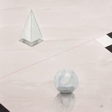 Schilderij getiteld "Ball and Pyramide" door Erwin Bruegger, Origineel Kunstwerk, Aquarel