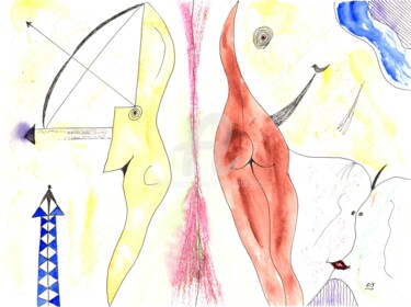 Zeichnungen mit dem Titel "Verstehen" von Erwin Bruegger, Original-Kunstwerk, Aquarell