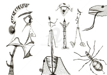 Disegno intitolato "The ant" da Erwin Bruegger, Opera d'arte originale, Biro