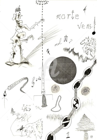 Zeichnungen mit dem Titel "Morte vem" von Erwin Bruegger, Original-Kunstwerk, Kugelschreiber