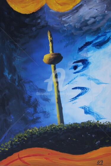 Collagen mit dem Titel "Erected tower" von Erwin Bruegger, Original-Kunstwerk, Acryl Auf Holzplatte montiert