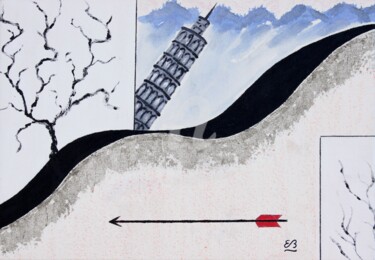 Картина под названием "Schiefer Turm I" - Erwin Bruegger, Подлинное произведение искусства, Акрил Установлен на Деревянная р…