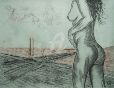 Drawing titled "At the crossroads" by Erwin Bruegger, Original Artwork, Charcoal