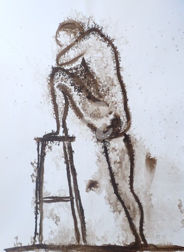 Painting titled "foot on stool" by Erwin Bruegger, Original Artwork, Ink