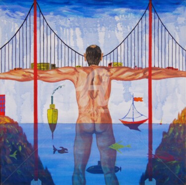 Painting titled "Golden gate" by Erwin Bruegger, Original Artwork, Acrylic Mounted on Wood Stretcher frame