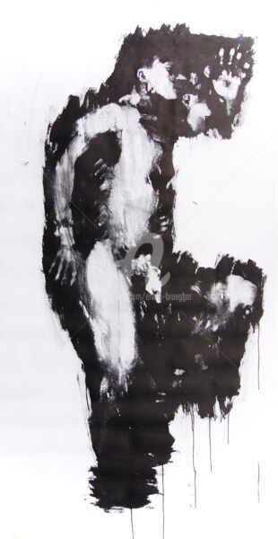 Painting titled "Male nude side" by Erwin Bruegger, Original Artwork, Ink
