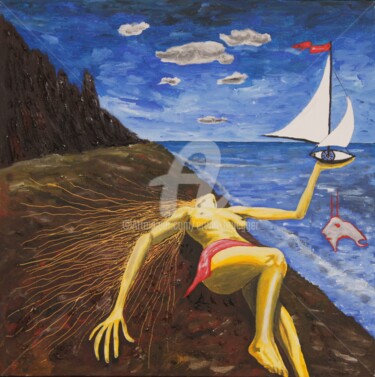 Painting titled "The love-sick merman" by Erwin Bruegger, Original Artwork, Acrylic Mounted on Wood Stretcher frame