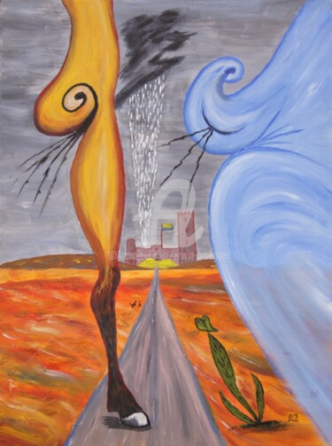 Картина под названием "Blowing with the wi…" - Erwin Bruegger, Подлинное произведение искусства, Акрил Установлен на Деревян…