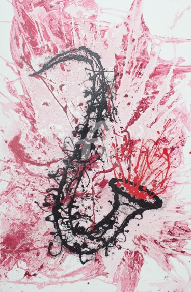 Painting titled "The saxophone" by Erwin Bruegger, Original Artwork, Enamel Mounted on Wood Stretcher frame